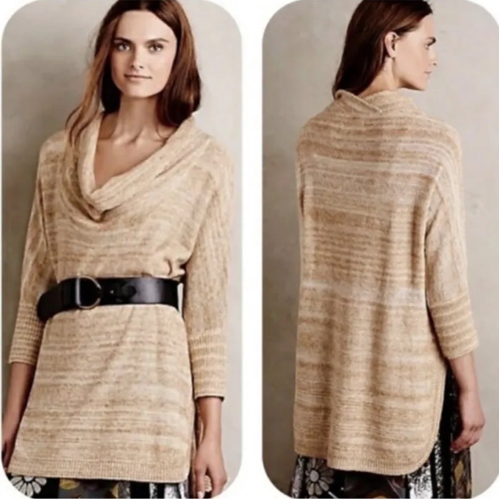 Anthropologie Field Flower Cowl Neck Tunic Sweater Side Slits Size Medium